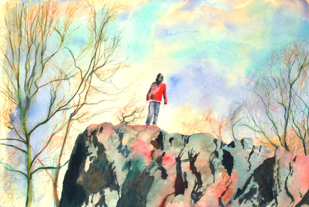 A Boy and his Rock - 2015 - watercolor- contemporary wall art painting available for sale