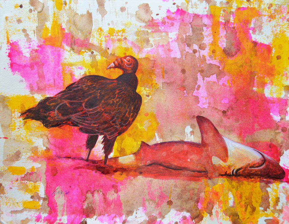 Apex - 2019 - watercolor on paper -  contemporary wall art painting available for sale