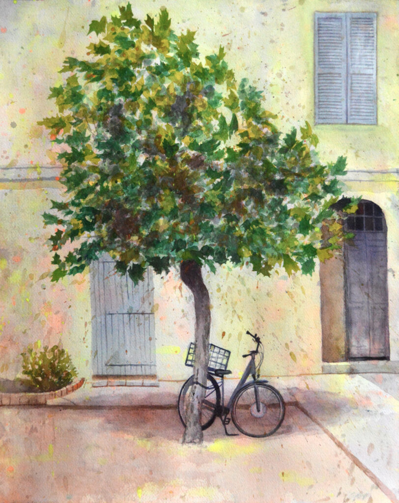 Basque Courtyard - 2023 - watercolor - contemporary wall art painting available for sale