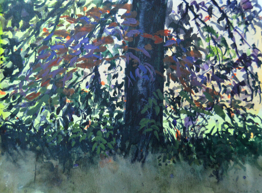 Beneath the Purple - 2023 - watercolor - contemporary wall art painting available for sale