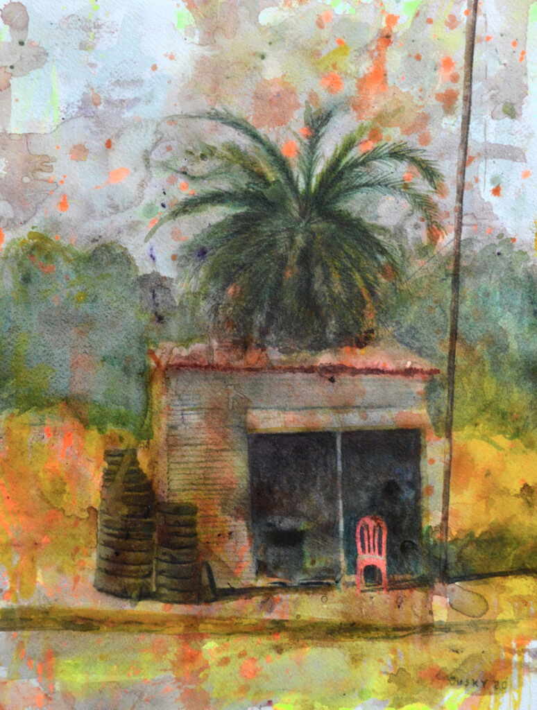 Tires - 2020 - watercolor on paper - contemporary wall art painting available for sale