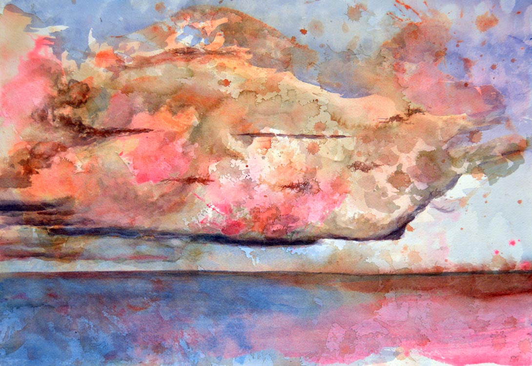 Cloud Bank - 2017 - watercolor on paper -  contemporary wall art painting available for sale