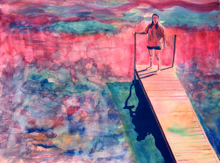 Dock - 2017 - watercolor - contemporary wall art painting available for sale