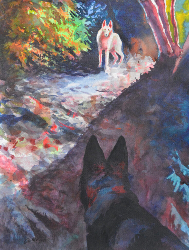 Encounter - 2019 - watercolor on paper - contemporary wall art painting available for sale