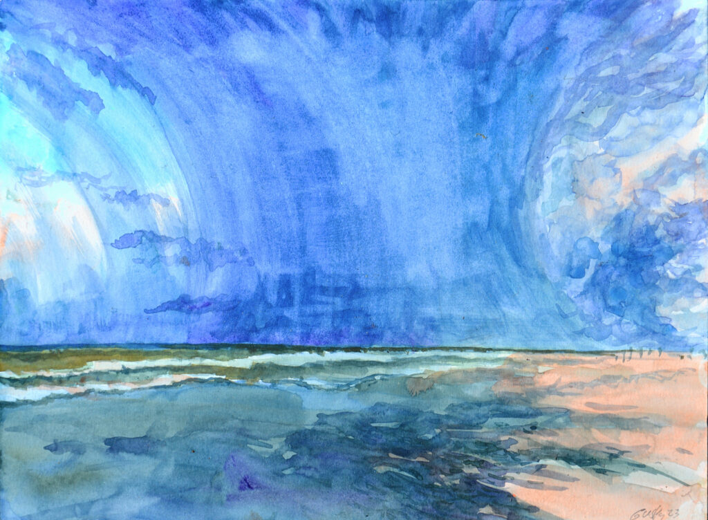 contemporary seascape stormy sky bright colors