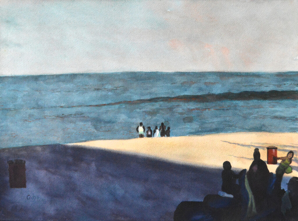 Final Swim - 2019 - watercolor on paper - contemporary wall art painting available for sale