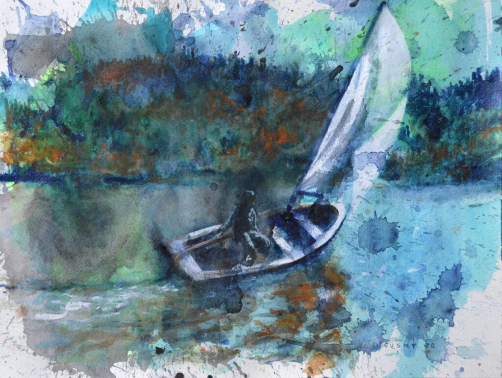 Midnight Sail - 2020 - watercolor - contemporary wall art painting available for sale