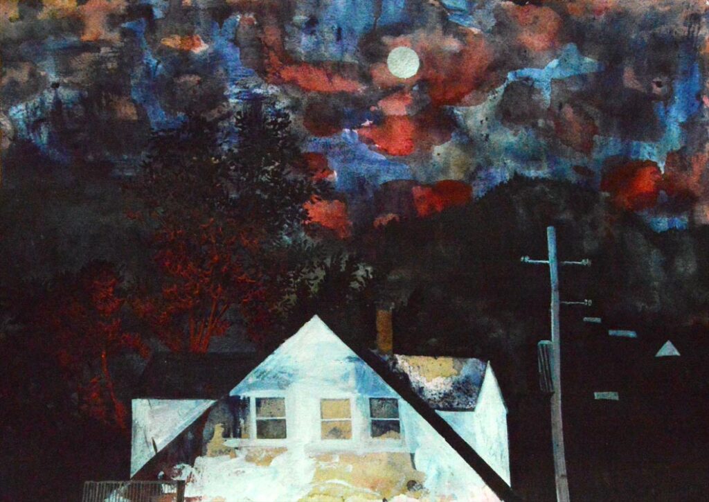 Oregon Moon 3 - 2019 - watercolor on paper - contemporary wall art painting available for sale