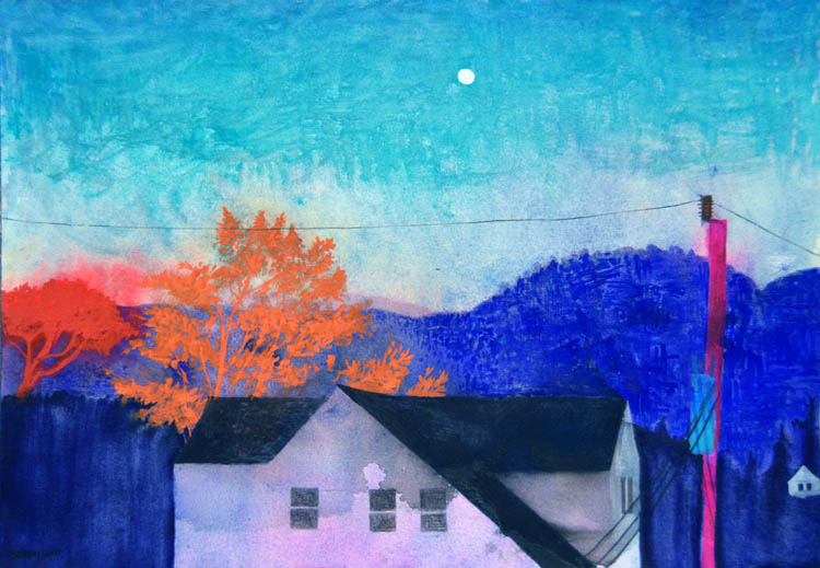 Oregon Moon - 2017 - watercolor on paper - contemporary wall art painting available for sale