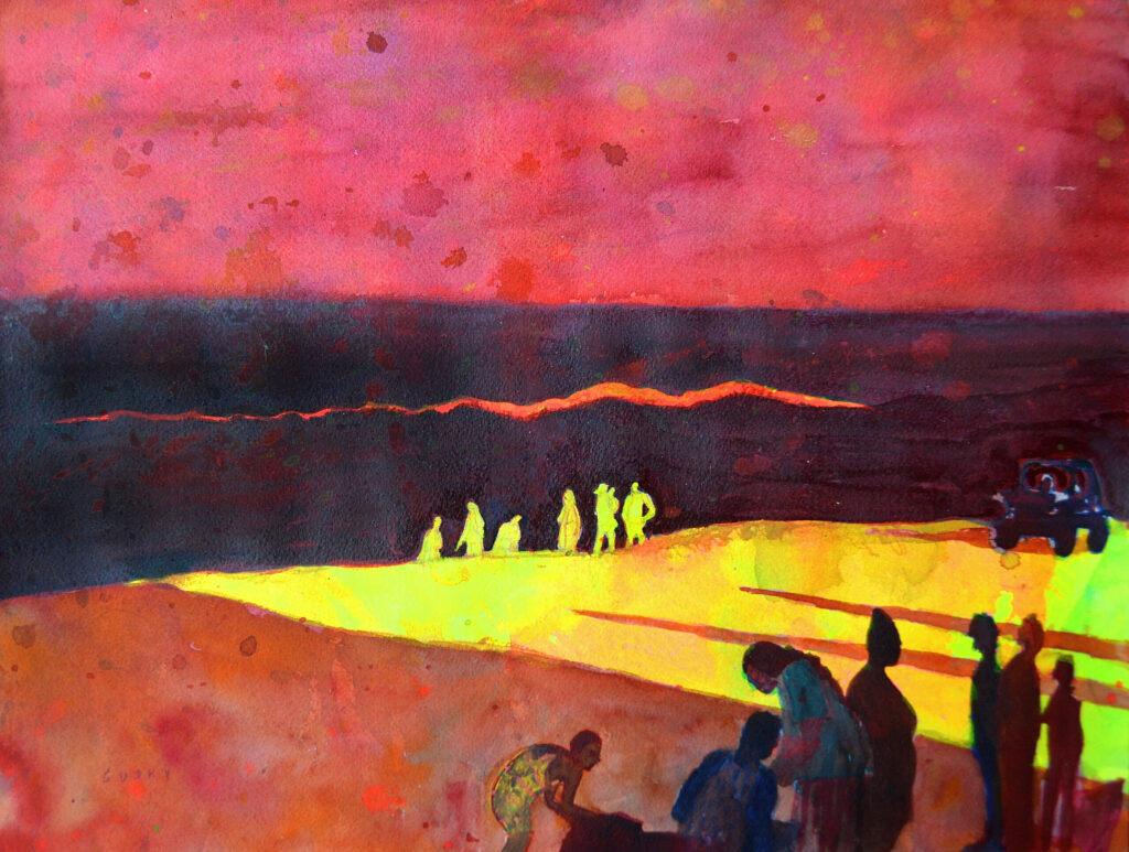 Red Sunset - 2023 - watercolor - contemporary wall art painting available for sale