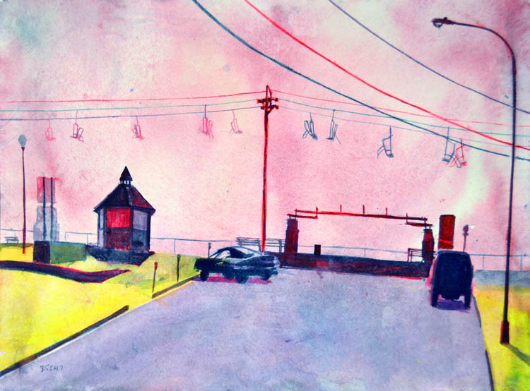 Sky Ride - 2017 - watercolor on paper - contemporary wall art painting available for sale