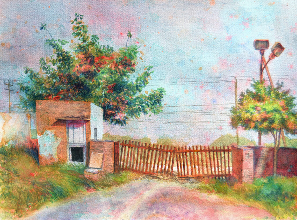 Sonipat Gatehouse - 2024 - watercolor - contemporary wall art painting available for sale