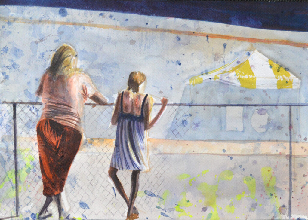 Spectators - 2018 - watercolor on paper - contemporary wall art painting available for sale