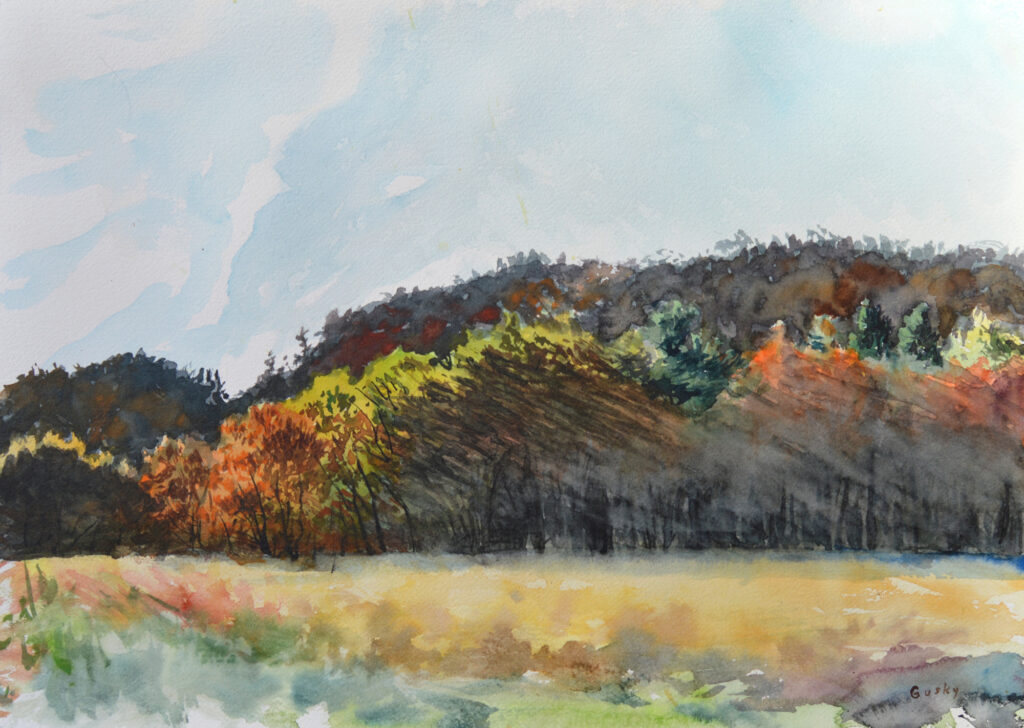 Sunset, The Hedgehog - 2024 - watercolor -  contemporary wall art painting available for sale